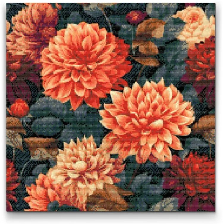 Gario Diamantové maľovanie Kvetinové pozadie Dálie Rozmery: 50 x 50 cm, Rámovanie: Iba zrolované plátno, Diamanty: Štvorcové