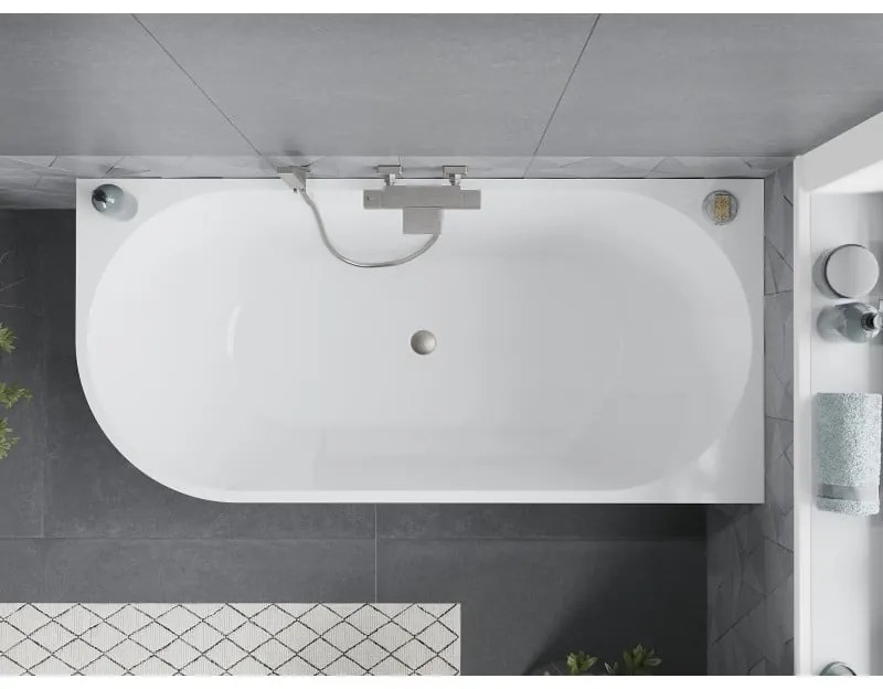 Mexen Mia, voľne stojaca rohová vaňa, pravá, 170 x 80 cm, biela, brúsená oceľ prepad, 52691708000P-97