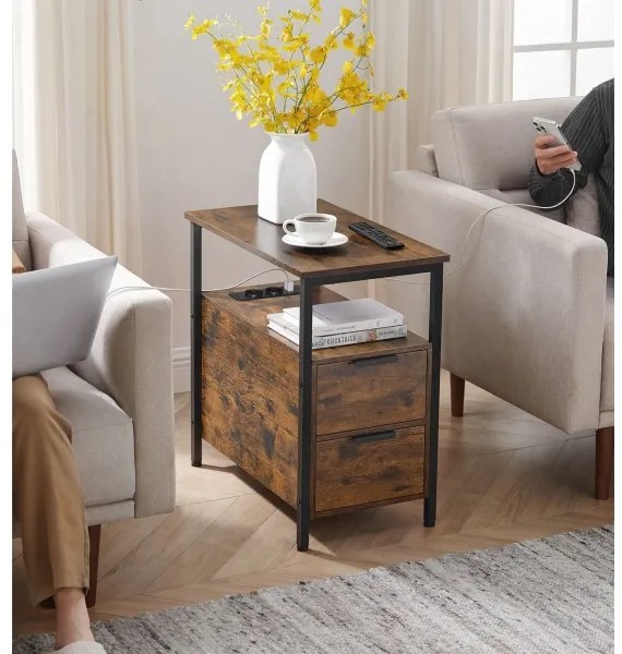 Odkladací stolík ROD so vstavanými zásuvkami a USB portami hnedá/čierna