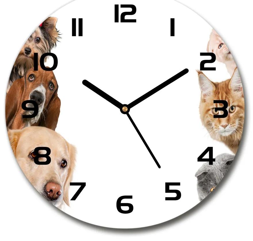 Sklenené hodiny okrúhle Psy a mačky pl_zso_30_c-f_104206550