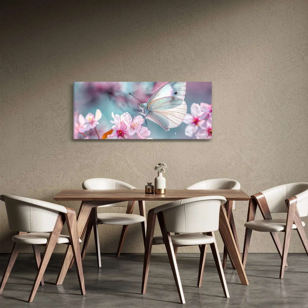 Obraz - Motýľ na čerešni (120x50 cm)