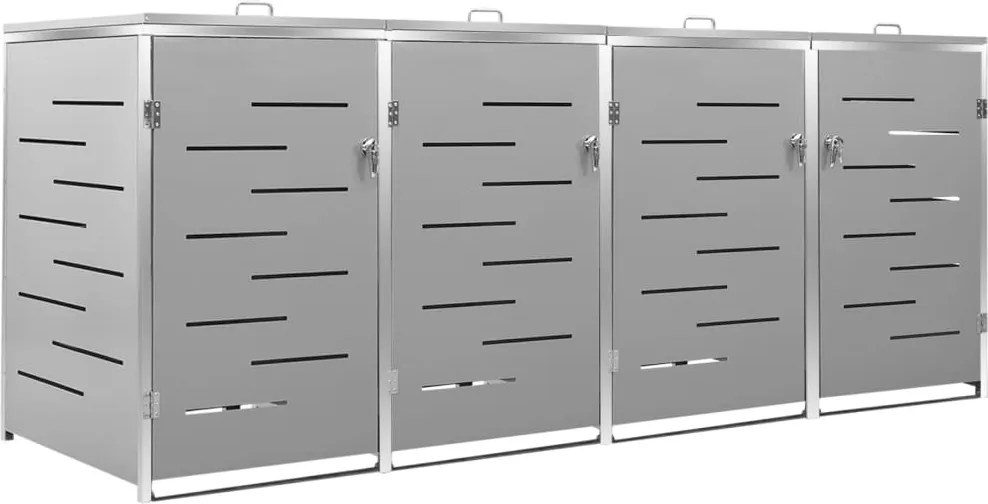 vidaXL Ohrada na 4 odpadkové koše 276,5x77,5x112,5 cm nerezová oceľ