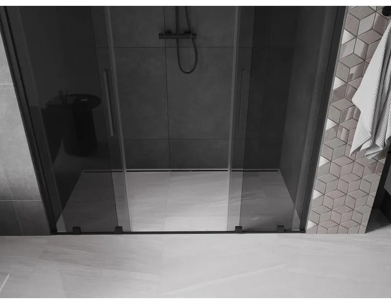 Mexen Velar Duo, posuvné sprchové dvere do otvoru 180 cm, 8mm šedé sklo, čierna matná, 871-180-000-42-70