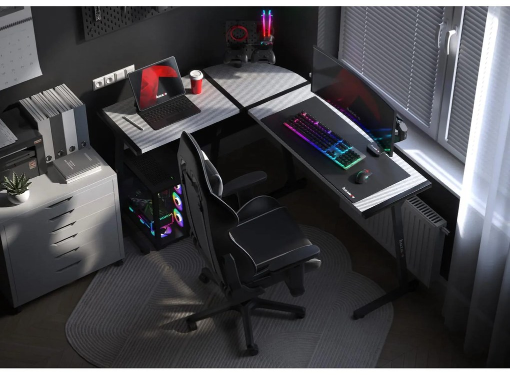 Rohový PC stolík Hyperion 6.0 (čierna + biela). Akcia -20%. Vlastná spoľahlivá doprava až k Vám domov. 1087516