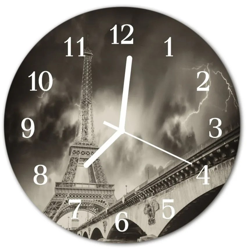 Nástenné sklenené hodiny Paríž fi 30 cm