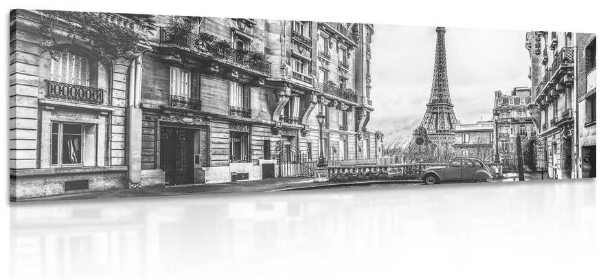 Obraz pohľad na Eiffelovu vežu z ulice Paríža v čiernobielom prevedení Varianta: 120x40