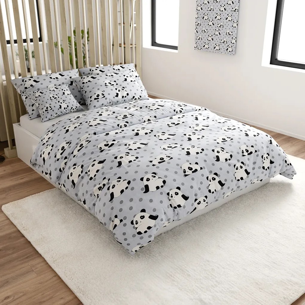 Obliečky z mikrovlákna PANDA sivé Rozmer obliečky: 70 x 80 cm | 140 x 200 cm