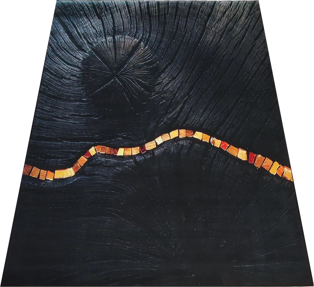 DY Čierno-zlatý koberec s motívom dreva Black N 11 Rozmer: 80x150 cm