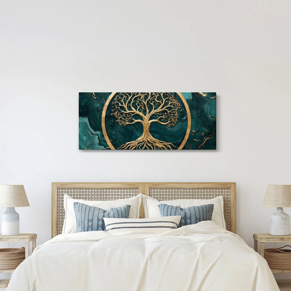 Obraz – Zlatý strom života v mramore (120x50 cm)