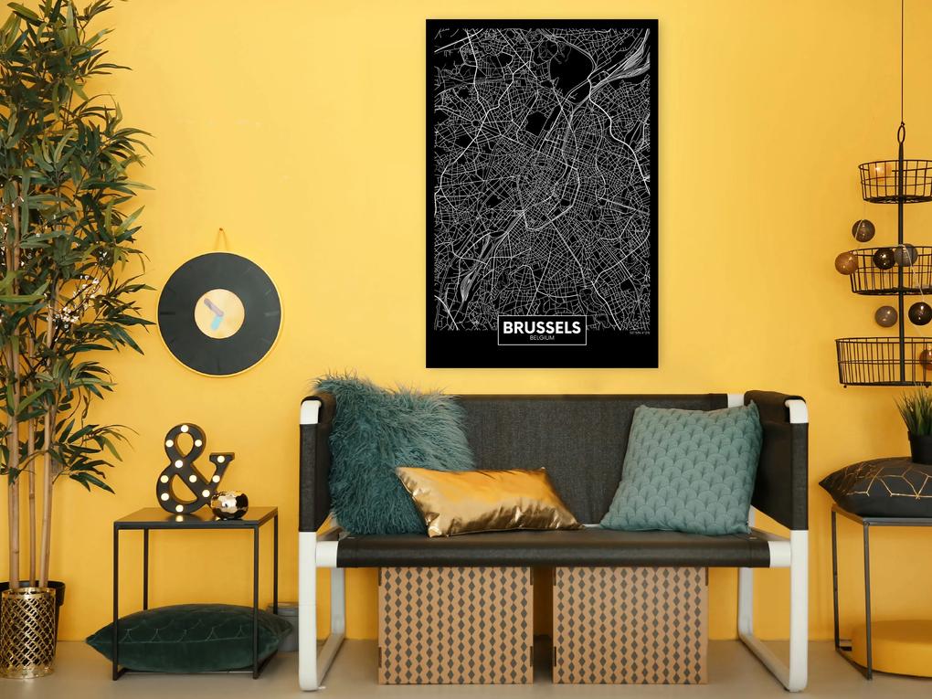 Artgeist Obraz - Dark Map of Brussels (1 Part) Vertical Veľkosť: 20x30, Verzia: Premium Print