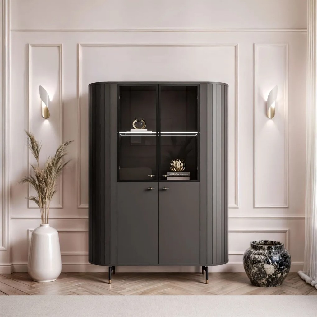 VITRÍNA LANDRY PRESTIGE ČIERNA LED 112 x 155 cm