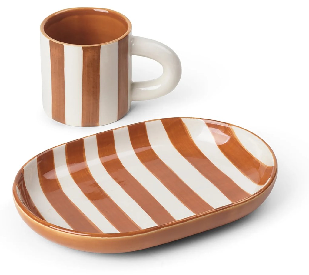 Ferm Living Kameninová šálka s podšálkou Milu Terracotta