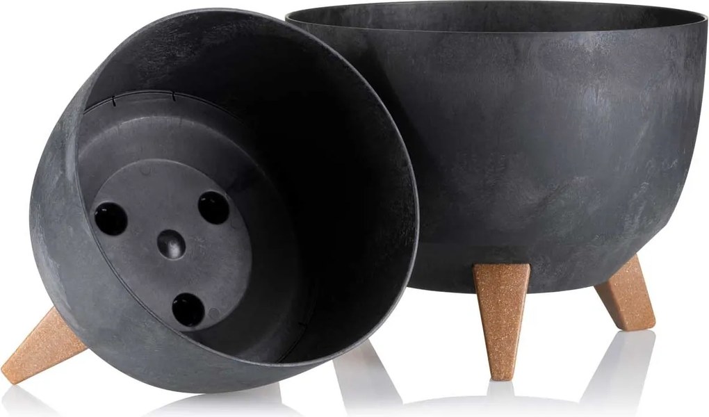 PLASTOVÝ KVETINÁČ ROSA LINEA SADA 2KS 15X24,3 CM+18,3X29,2 CM IMITÁCIA BETÓNU ČIERNA