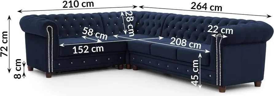 Modrá zamatová rozkladacia rohová pohovka (ľavý roh/do L) York Blik – Ropez