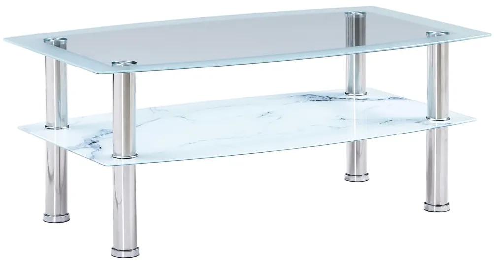vidaXL Konferenčný stolík s vzhľadom mramoru biely 100x60x42 cm tvrdené sklo