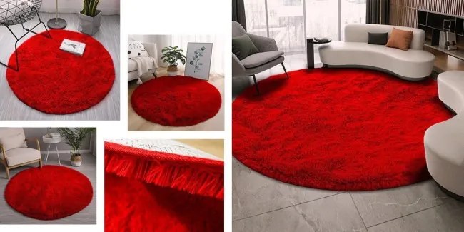Protišmykový koberec SHAGGY červený kruh