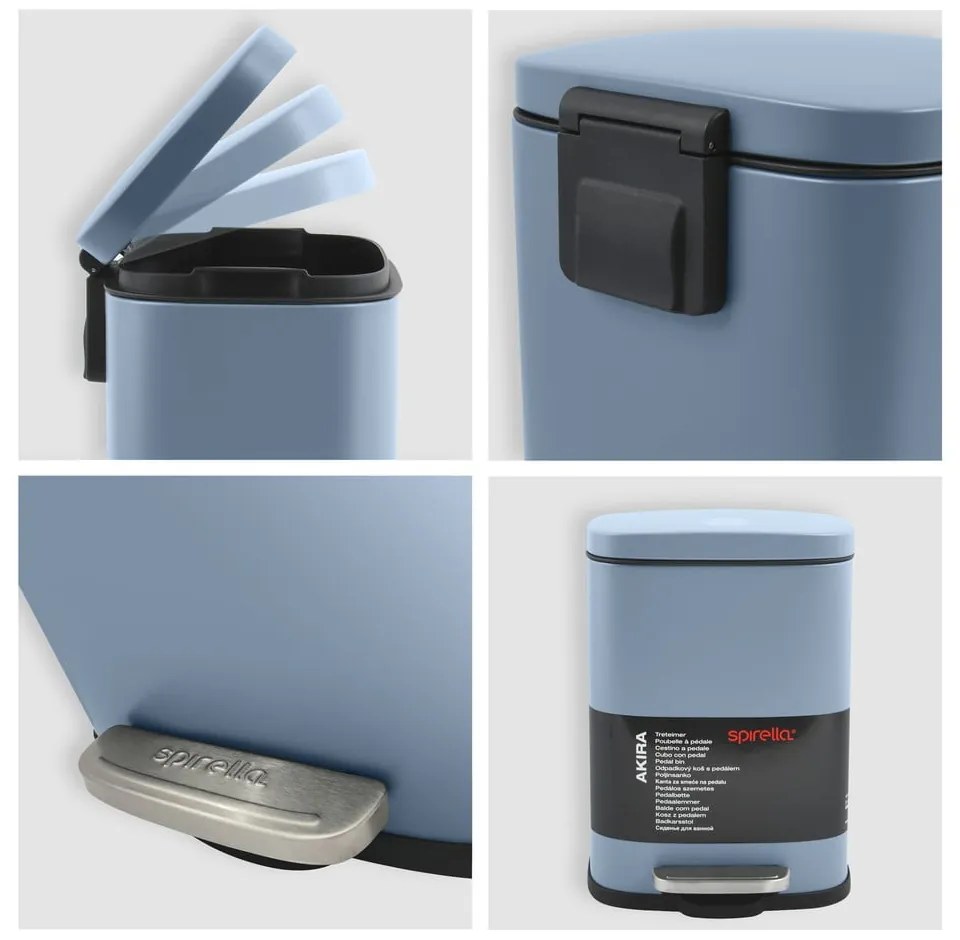 Svetlomodrý nášľapný oceľový odpadkový kôš 5 l Akira – Spirella