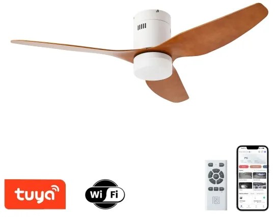 ZEVENTI - LED stropný ventilátor PADUA LED/18W/230V Wi-Fi Tuya biela/hnedá + diaľkové ovládanie