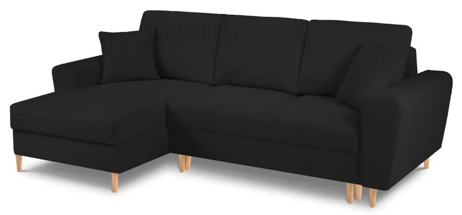 Čierna rozkladacia/s úložným priestorom rohová pohovka z textílie buklé (ľavý roh/s leňoškou) Kyoto – Cosmopolitan Design
