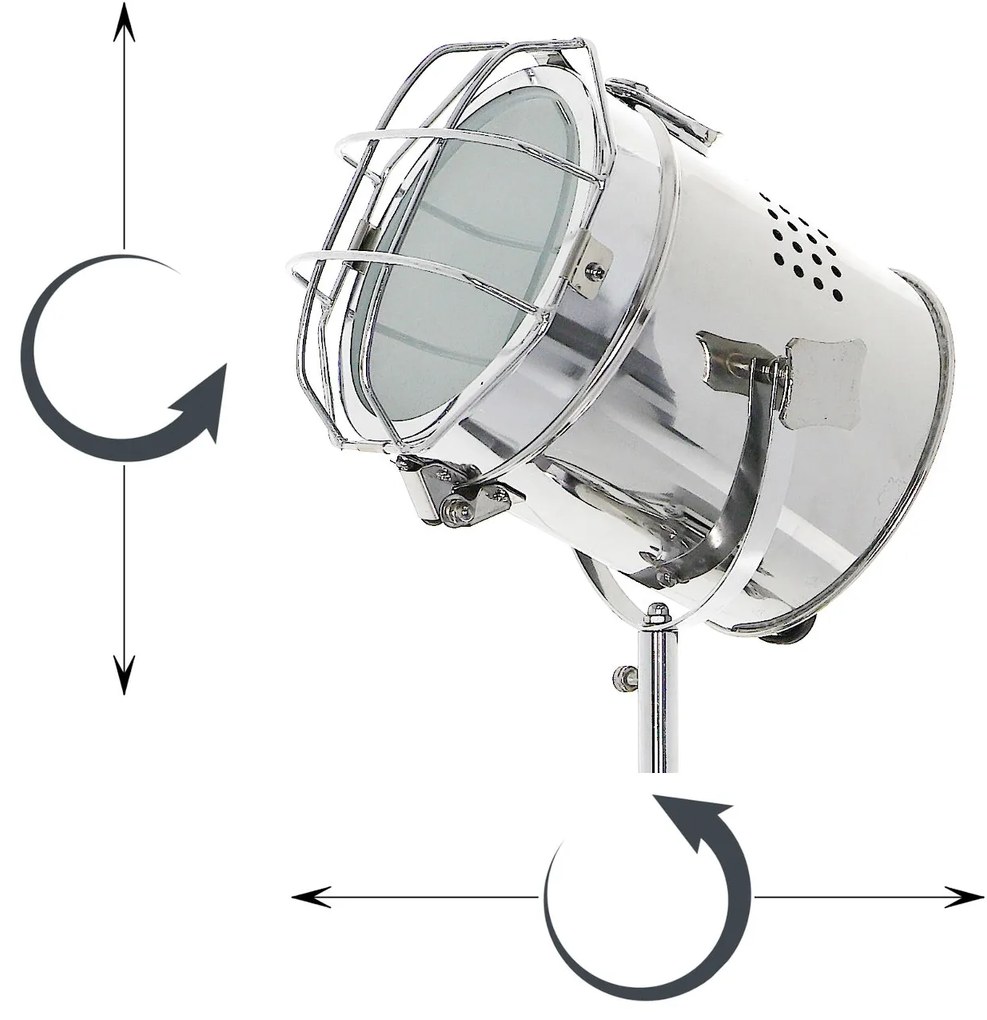 Dekorstudio Podlahová lampa TRIPOD na bielej trojnožke s chrómovaným tienidlom