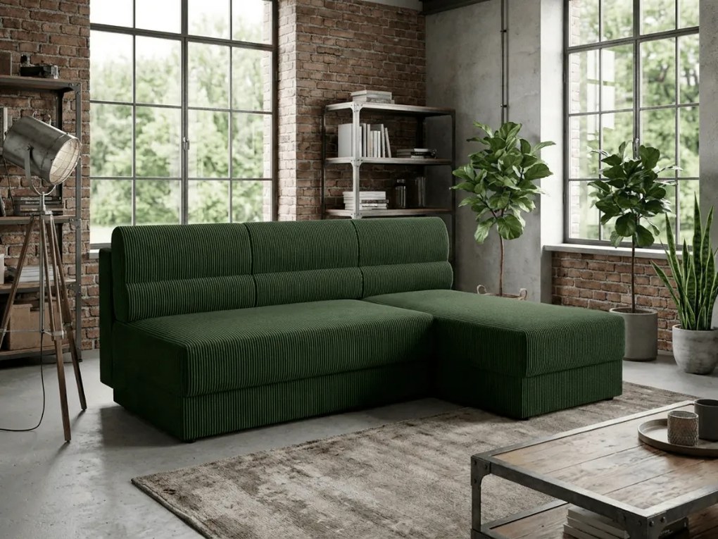Rozkladacia obojstranná sedacia súprava do L TAVERO 201x140 cm, tmavozelená