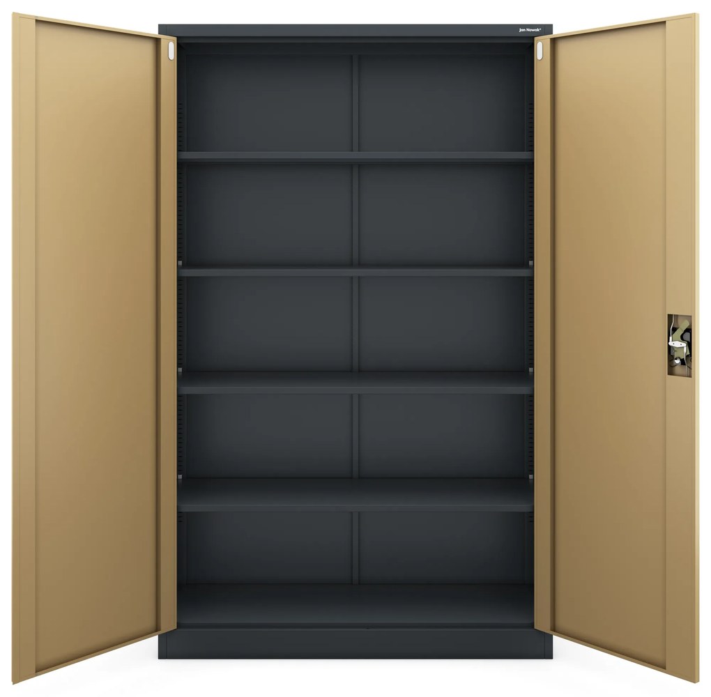 Kancelárska kovová skrinka na dokumenty JAN II, Eco Design: antracit/orech