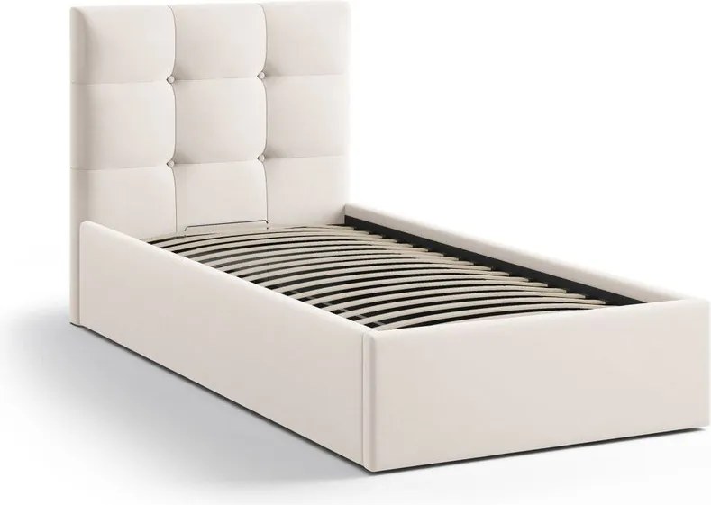 Krémovobiela čalúnená jednolôžková posteľ s úložným priestorom s roštom 90x200 cm Phaedra – Micadoni