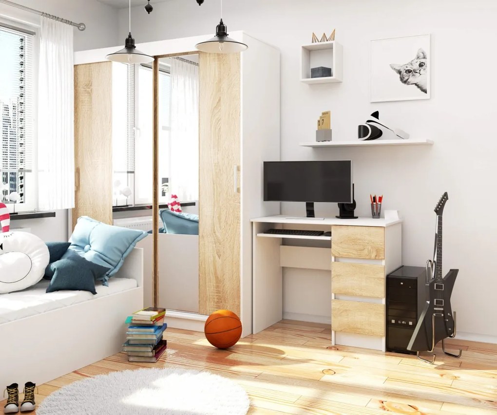 Písací stôl A-6 90 cm biely/dub sonoma pravý