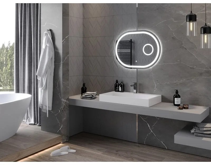 Mexen Umba, LED kúpeľňové zrkadlo s podsvietením a kozmetickým zrkadlom 80 x 60 cm, 6000K, ochrana proti zahmlievaniu, 9822-080-060-611-00
