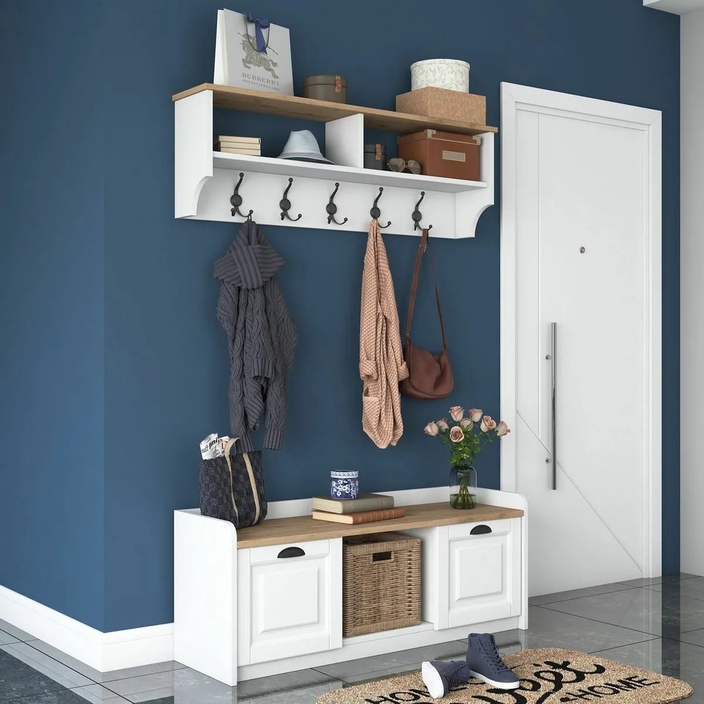 Nástenný vešiak s botníkom Polo White and WalnutWalnut