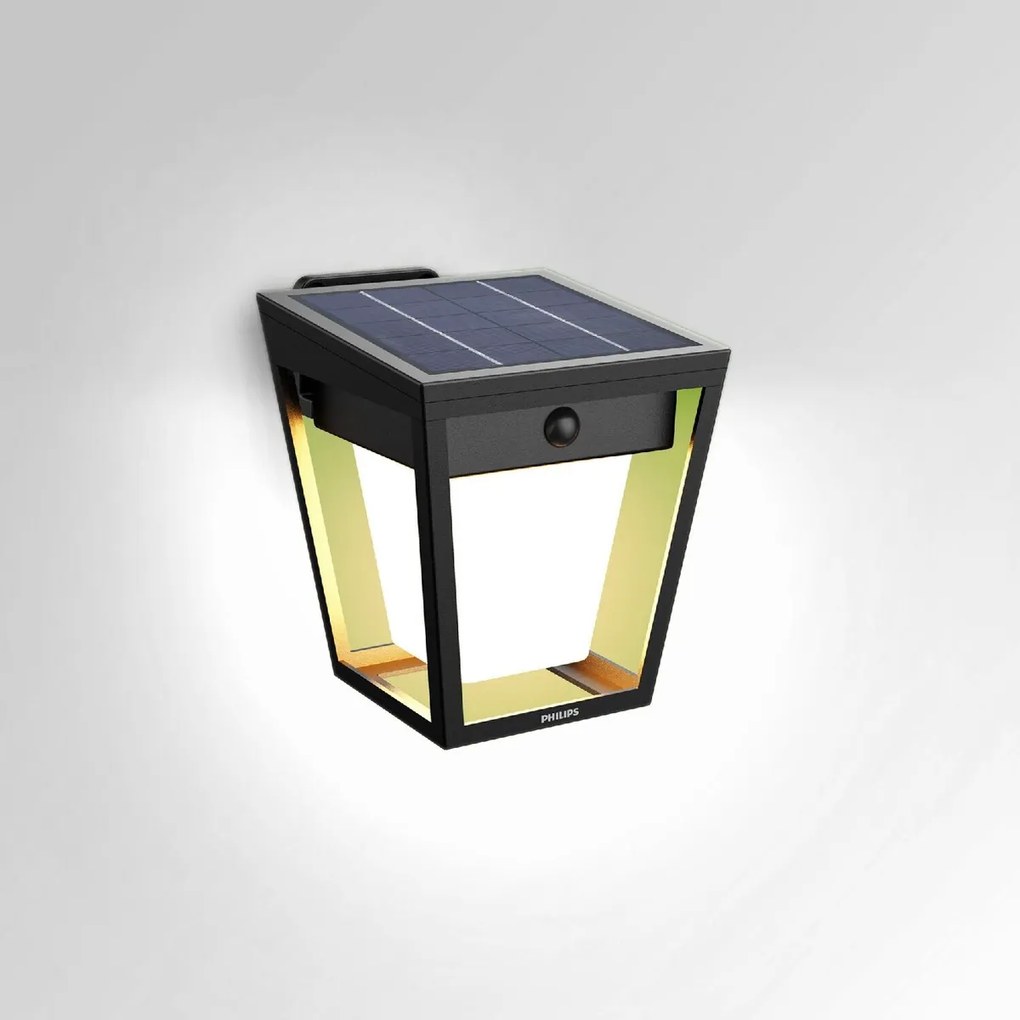 Philips Nissa UltraEfficient solárne LED svietidlona stenu, senzor, čierne, 1,8 W, 250/25 lm, 3000 K
