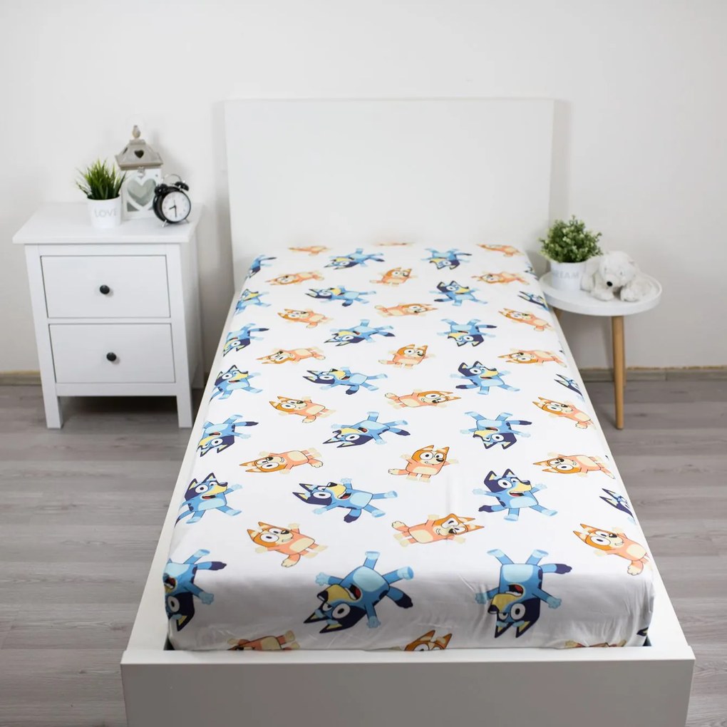 Jerry Fabrics Bavlnené napínacie prestieradlo 90x200 + 25 cm - Bluey 061