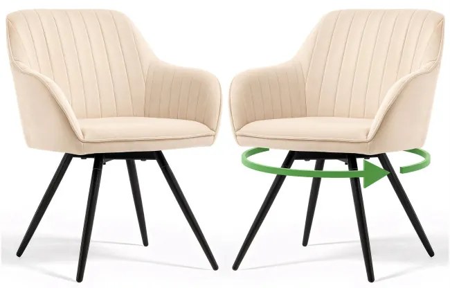 Sada dvoch jedálenských stoličiek TURNO zamatové, béžové / čierne nohy (2 ks)