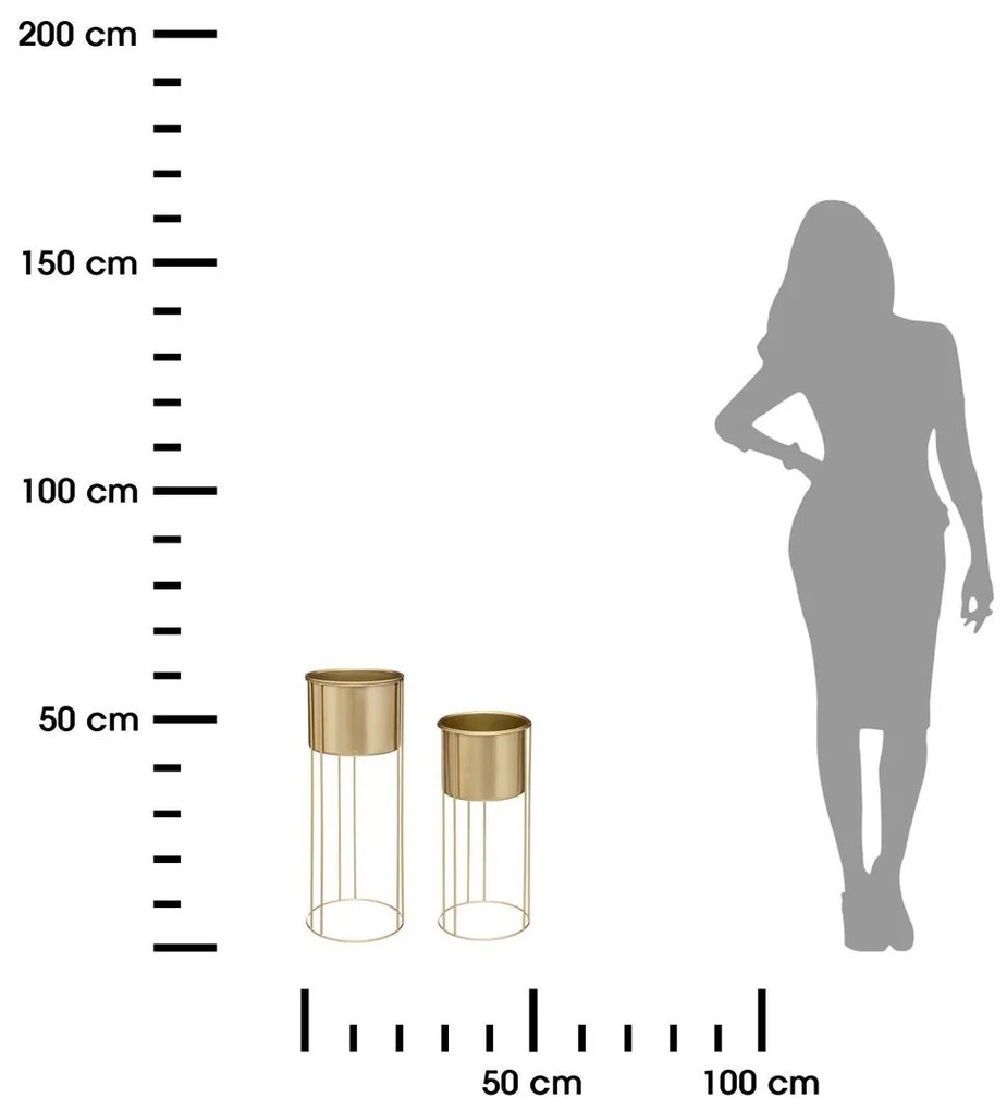 KOVOVÝ KVETINÁČ SO STOJANOM MAX GOLD SADA 2KS 58X21,5 CM+41,5X18,5 CM ZLATÁ