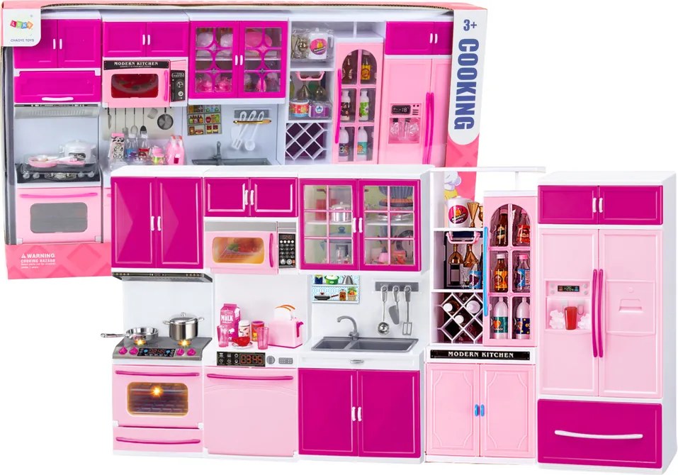 LEAN Toys Súprava kuchynského nábytku pre bábiky Príslušenstvo k chladničke a sporáku ružová