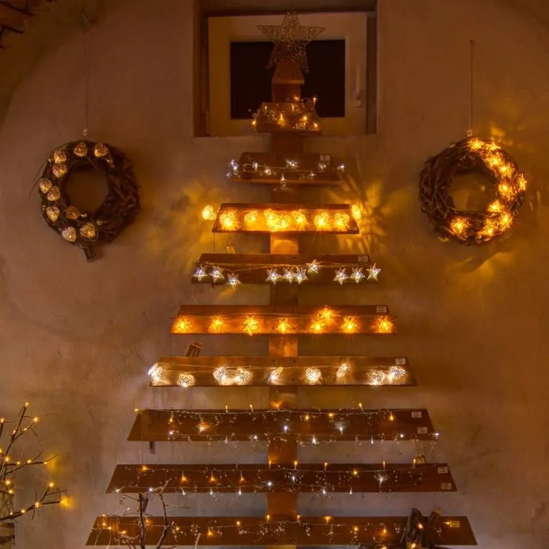 DECOLED LED světelný řetěz na baterie, kovové hvězdy, ledově bílá, 10 diod, 1,3 m