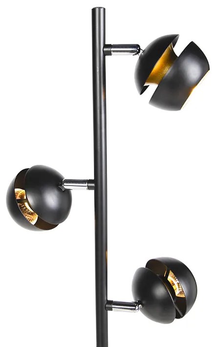 Moderná stojaca lampa 3-svetlá čierna so zlatým vnútrom - Buell Deluxe