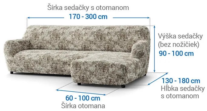 Bielastické poťahy MARMO béžové sedačka s otomanom vpravo (š. 170 - 300 cm)