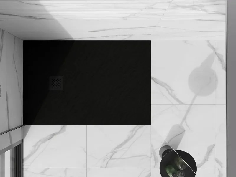 Mexen Stone+, obdĺžniková vanička z minerálneho kompozitu 140 x 80 cm, čierna, čierna krytka, 44708014-B