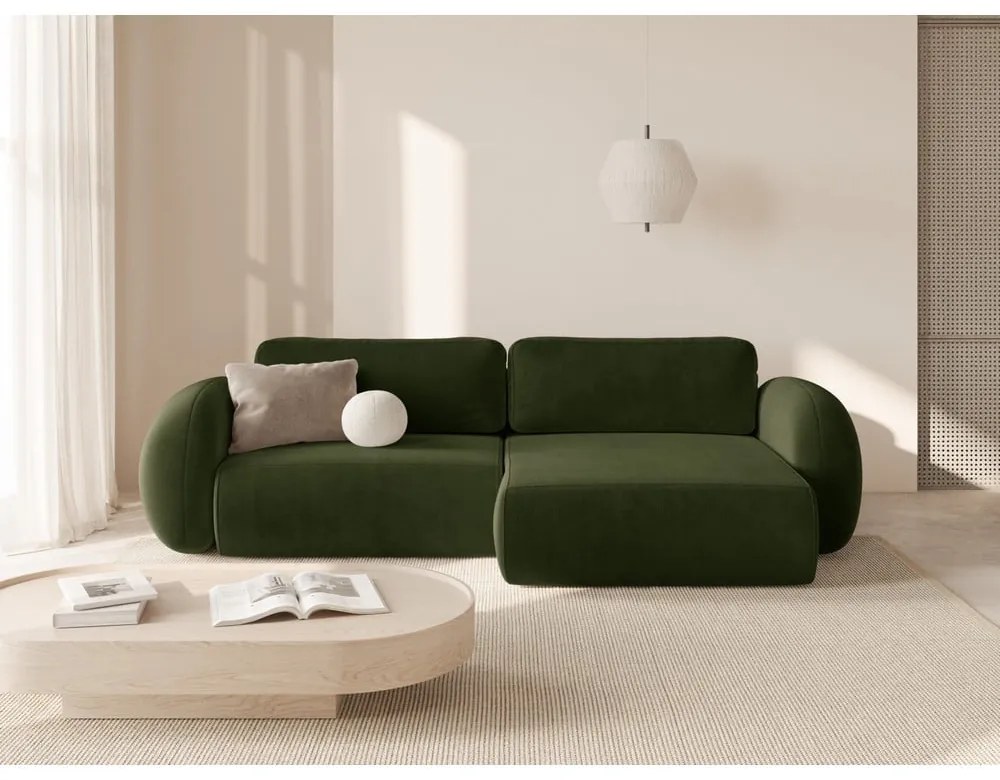 Zelená zamatová rozkladacia/s úložným priestorom rohová pohovka Tonale – Cosmopolitan Design