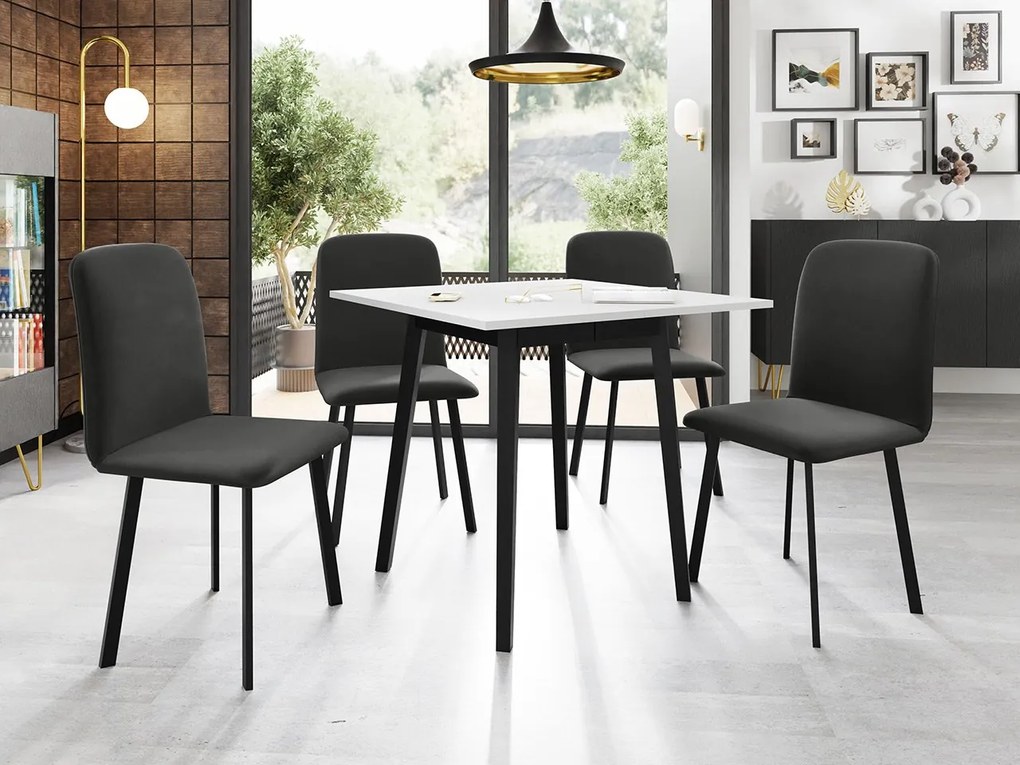 Jedálensky set so 4 stoličkami Renkiz S 85/85, Farby:: sivý mramor / čierna, Dostupné poťahy: Amor Velvet 4322