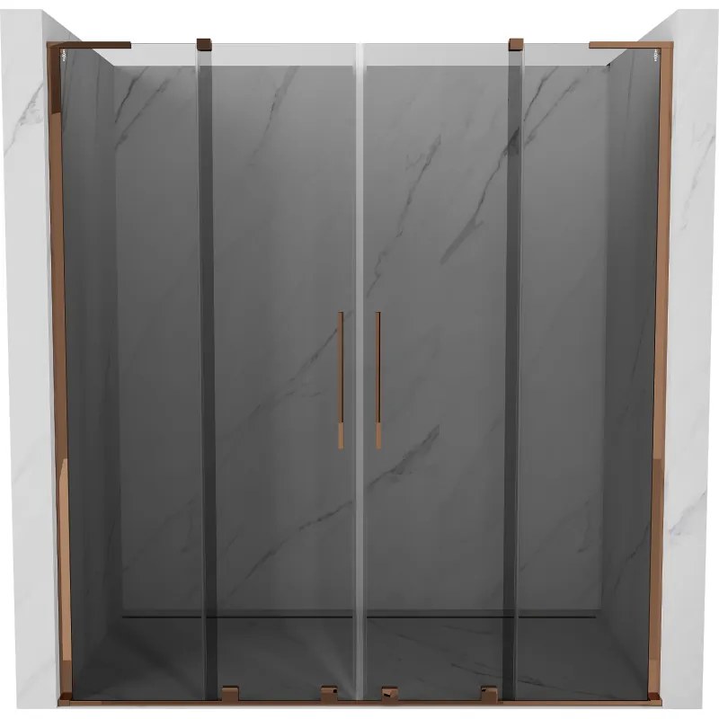 Mexen Velar L Duo, posuvné sprchové dvere do otvoru 180 cm, 8mm šedé sklo, ružové zlato, 871-180-003-42-60