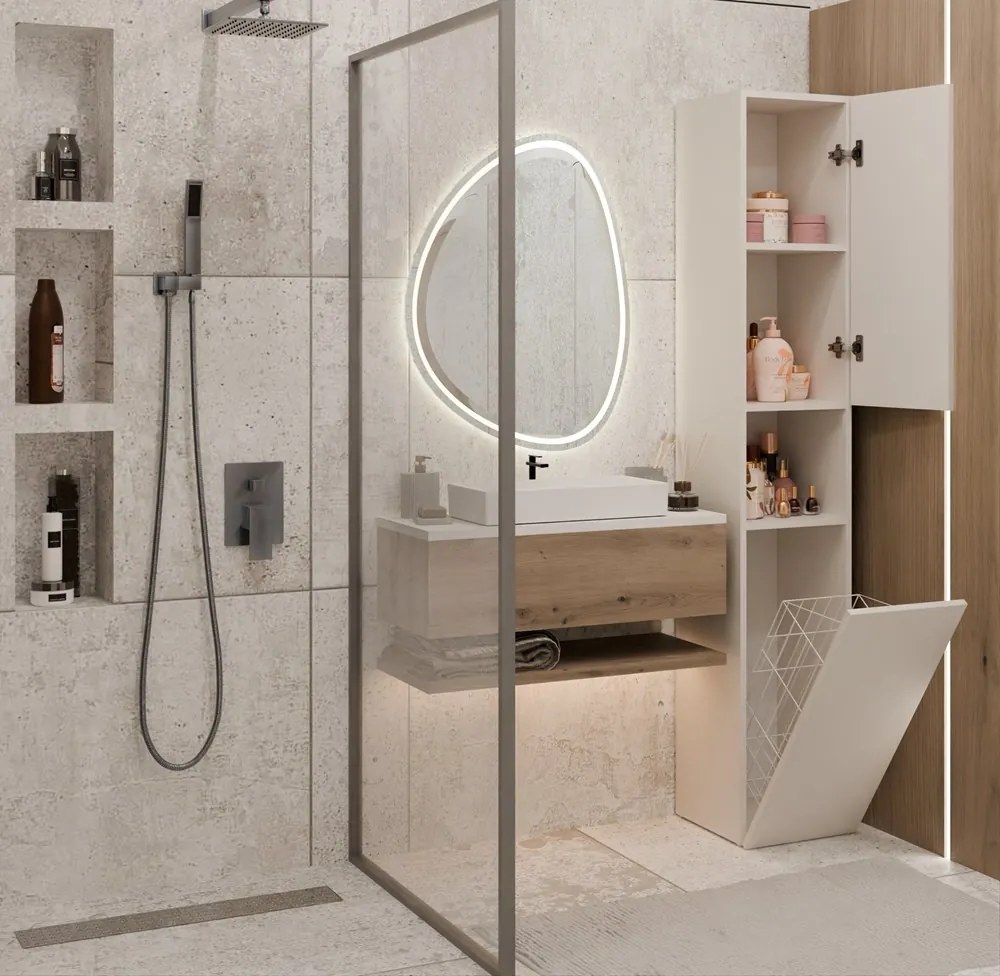 Kúpeľňová skrinka NEL III-KASZ s košom na bielizeň kašmír