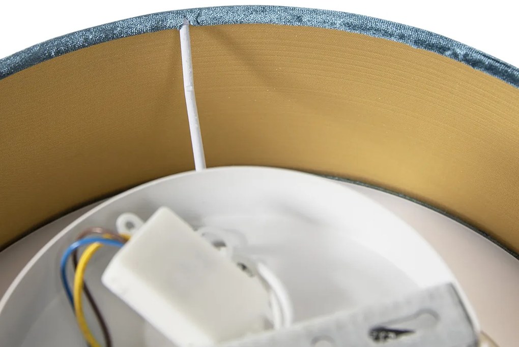 Moderné stropné svietidlo modré 30 cm so zlatým vnútrom - Drum