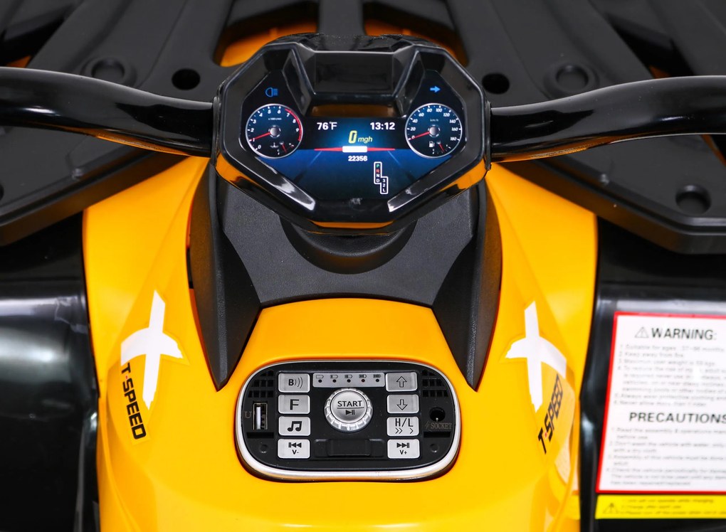Ramiz Štvorkolka XT-Speed pre deti žltá + pohon 4x4 + EVA kolesá + pomalý štart + MP3 rádio + LED