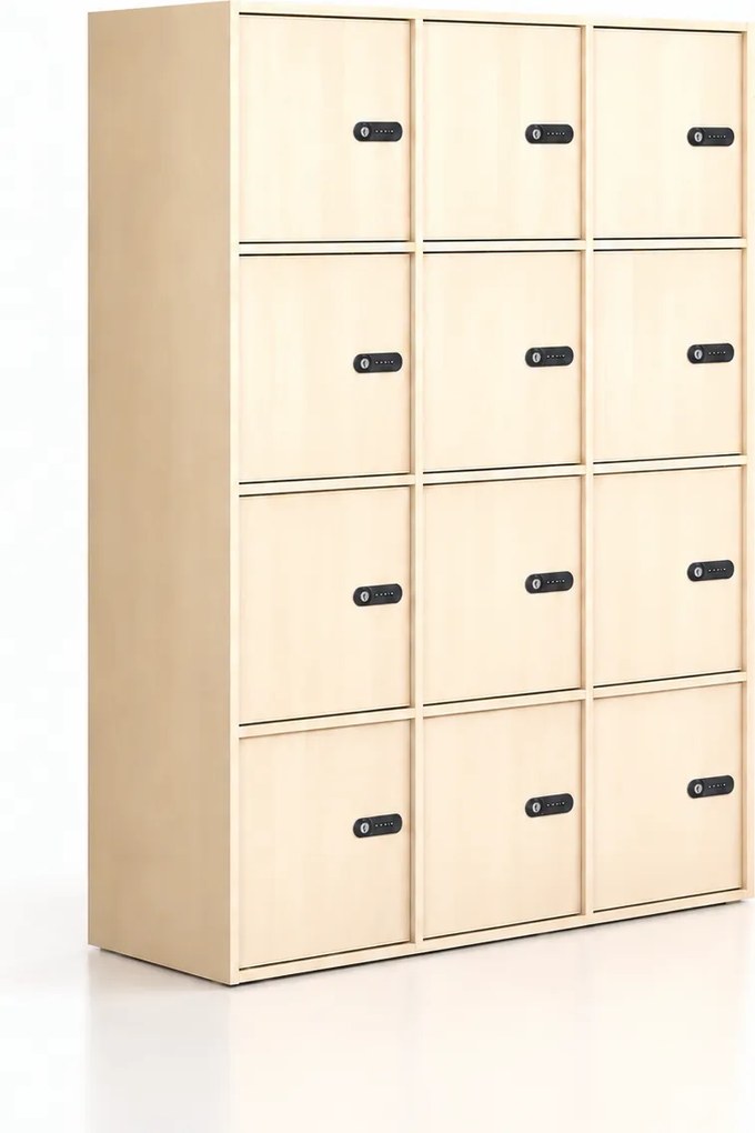 Kancelárska skriňa FRAME, 12x dvere, 1299 x 450 x 1735 mm, mechanický kódový zámok, breza