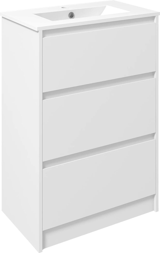 Kleankin Kúpeľňová skrinka s umývadlom, syntetické keramické umývadlo so 2 zásuvkami, 61x37x88 cm, jasná biela | Aosom