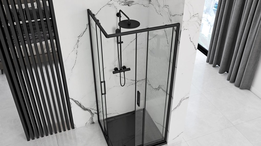 Rea Punto, sprchovací kút 80x80x190 cm, 5mm číre sklo, čierny profil + čierna sprchová vanička Savoy, KPL-K1013