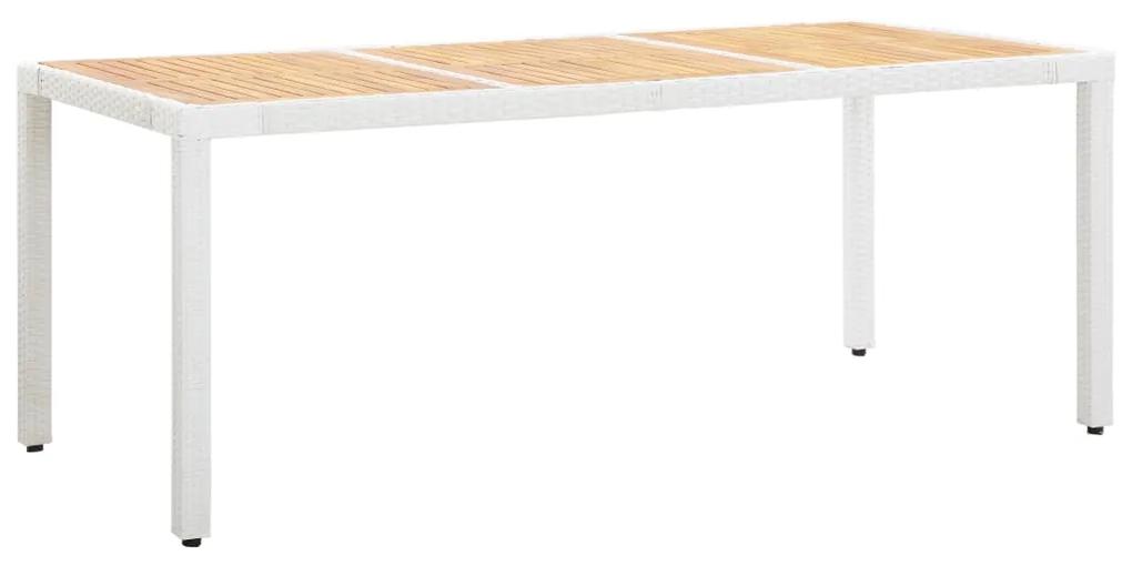 vidaXL Záhradný stôl, biely 190x90x75 cm, polyratan a akáciový masív