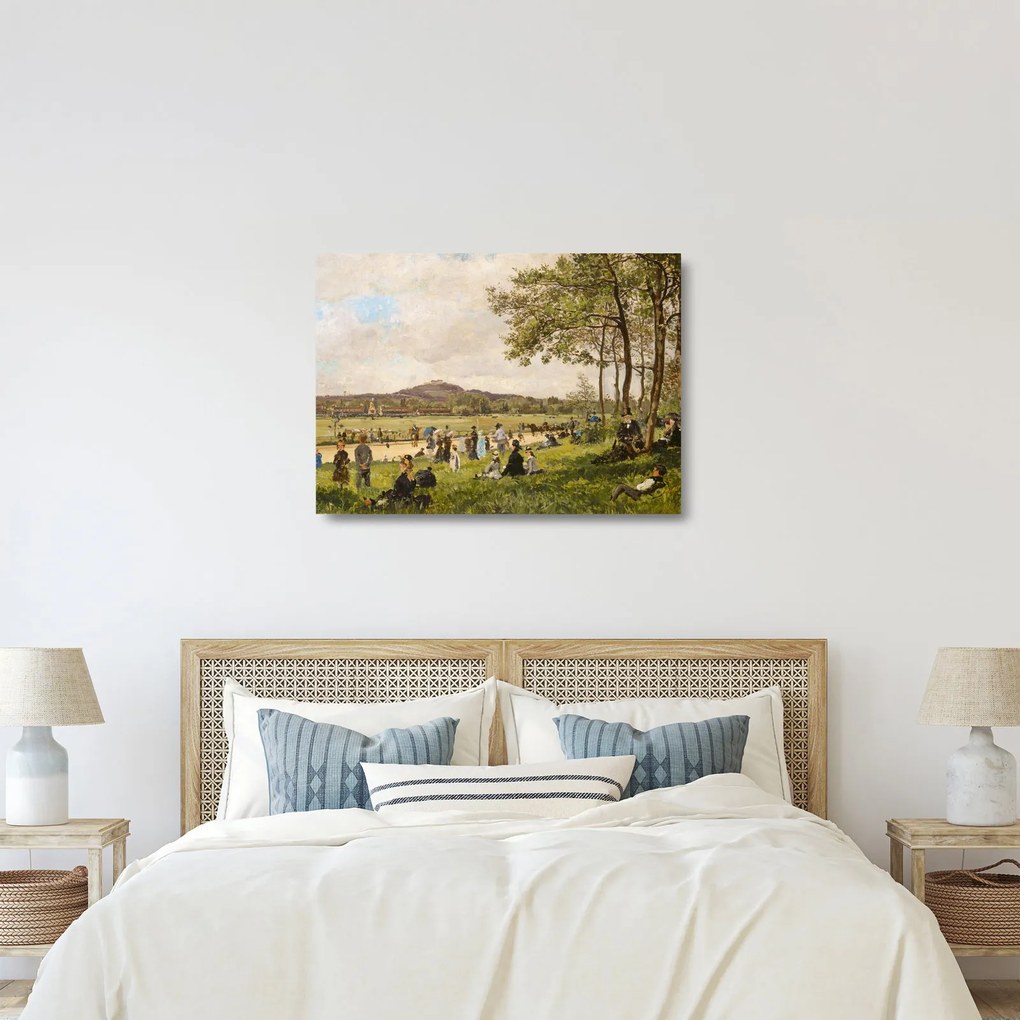 Sklenený obraz - French 19th Century, Race Course at Longchamps, reprodukcia (70x50 cm)